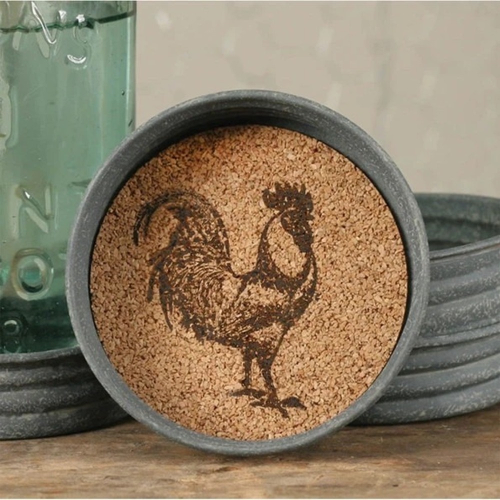 Set of Four Mason Jar Lid Coasters -‎ Rooster 17246